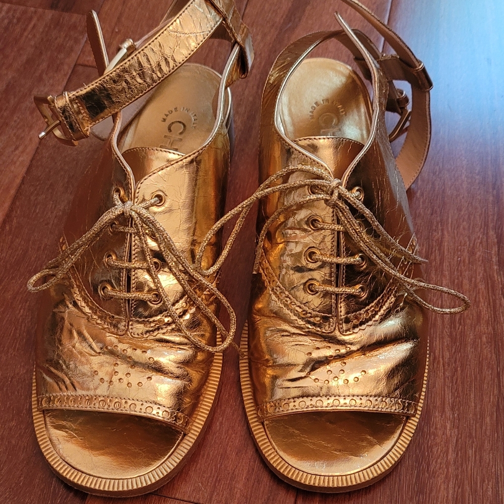 Chanel Gold Mocassin Sandals size 35.5